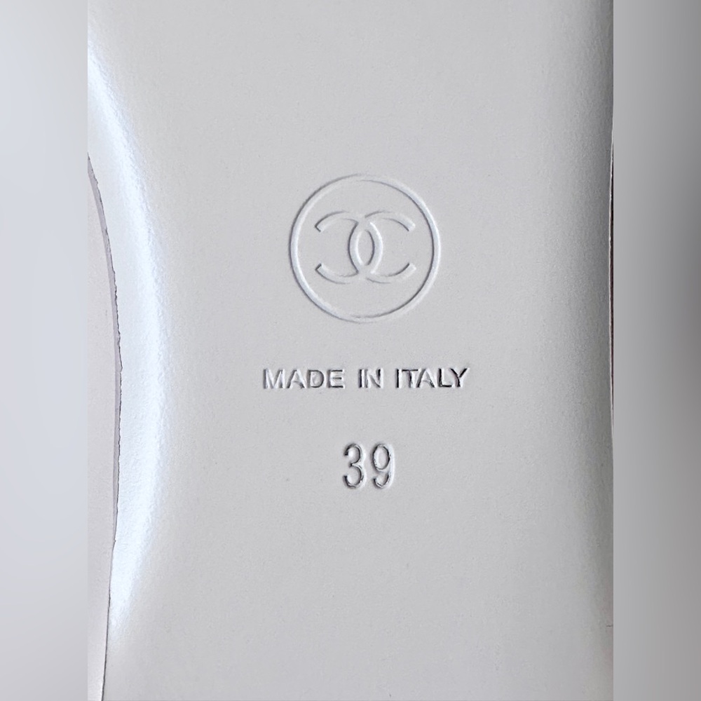 NEW CHANEL CC LOGO LIGHT PINK LEATHER MARYJANE BALLET FLATS SILVER BUCKLE 39 - Picture 12 of 16